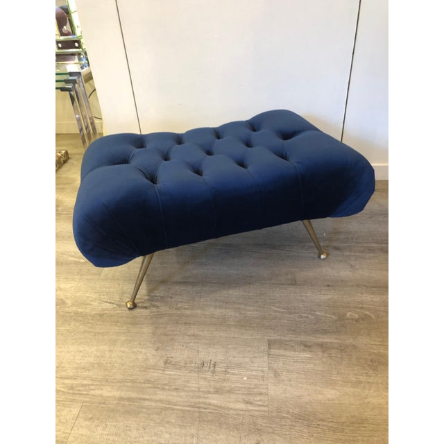 Mid-Century Italian Blue Velvet Brass Legs Footstools, 1950s For Sale - Image 3 of 18