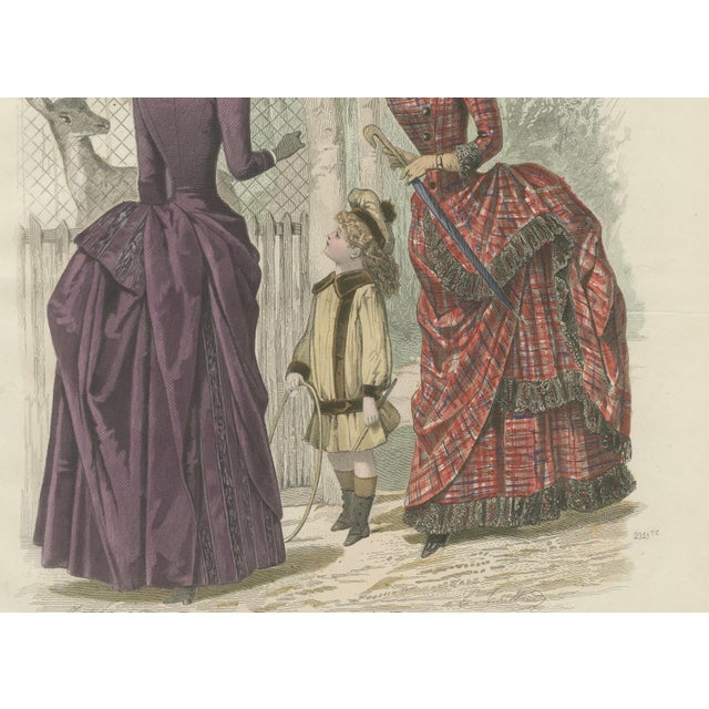 Paper Journal des Dames et des Demoiselles, Tartan Dress & Child at Zoo, 1887, Engraving For Sale - Image 7 of 9