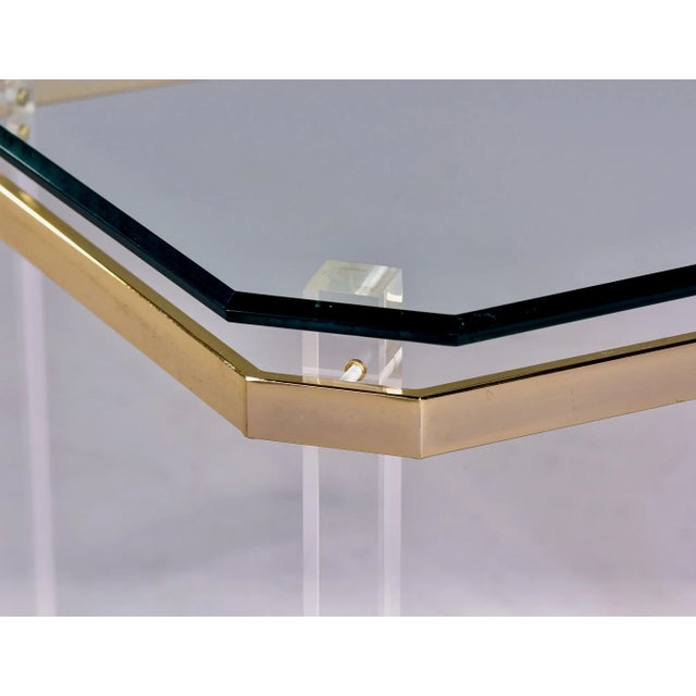 Mid Century Lucite Brass and Glass Side Table For Sale In Detroit - Image 6 of 11