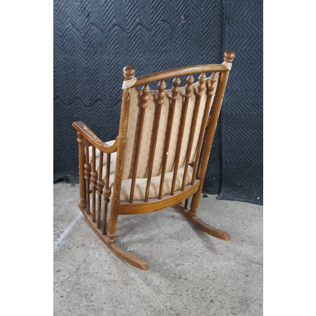 1960s Virginia House American Victorian Revival Oak Spindle Back Rocking Chair Rocker For Sale - Image 6 of 13