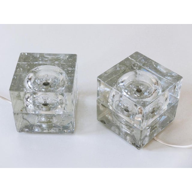 Hand-Blown Ice-Glass Cube Table Lamps by Müller & Zimmer, Germany, 1970s, Set of 2 For Sale - Image 11 of 18