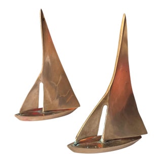 1960s Mid-Century Modern Brass Tabletop Sailboats- Set of 2 For Sale
