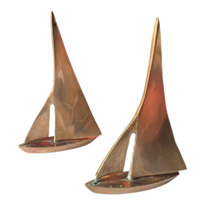1960s Mid-Century Modern Brass Tabletop Sailboats- Set of 2