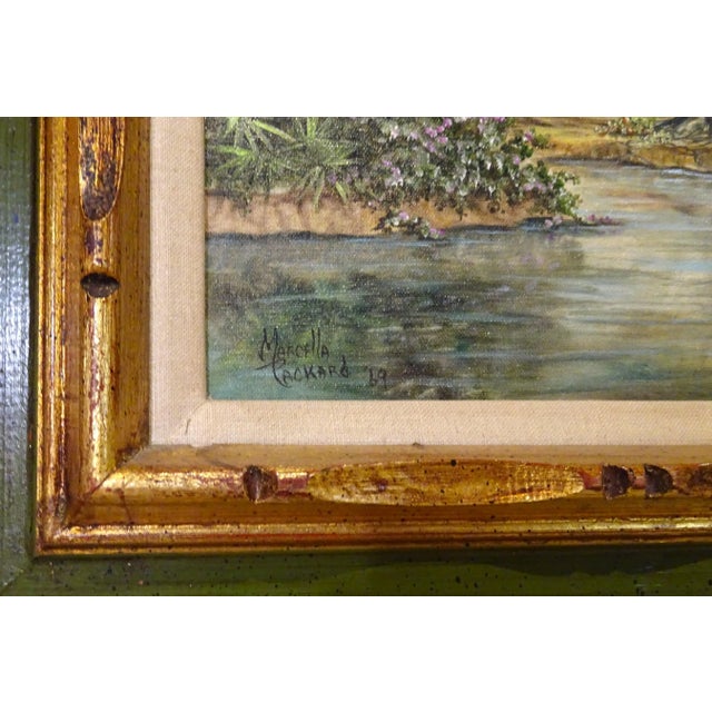 Realism 1960s Mississippi River Sidewheeler River Landscape Oil Painting on Canvas by Marcella Packard For Sale - Image 3 of 13