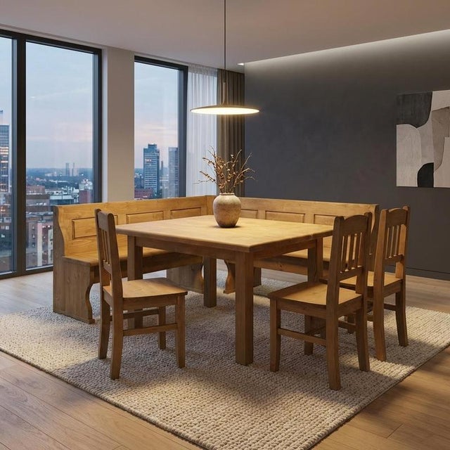 Farmhouse-Style Corner Bench Set in Spruce, Set of 5 For Sale - Image 14 of 14