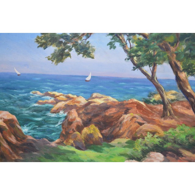 French School Early 20th Century G. Perrin "The Seaside" Oil Painting on Canvas, Signed For Sale - Image 9 of 11