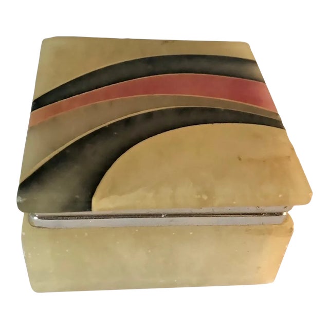 Contemporary Italian Alabaster Box With Hinged Lid With Geometric Design For Sale