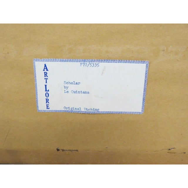 Mid 20th Century Mid-Century Hand-Colored Etching "Scholar" by John Le Quintana – Limited Edition 24/100 For Sale - Image 5 of 5