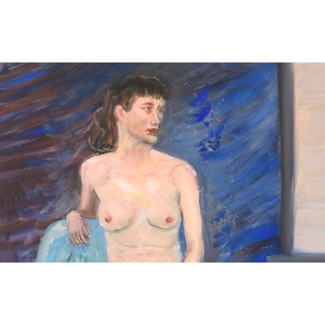 Woman in a Blue Chair, Mid Century Nude Figure Painting by Genevieve Rogers For Sale - Image 4 of 5