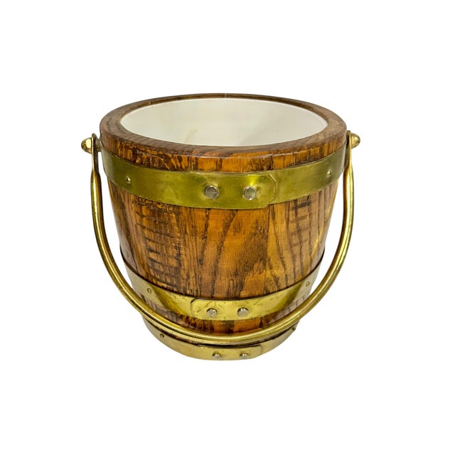 Vintage English-Style Wood & Brass Ice Bucket, Mid-Century For Sale - Image 13 of 15