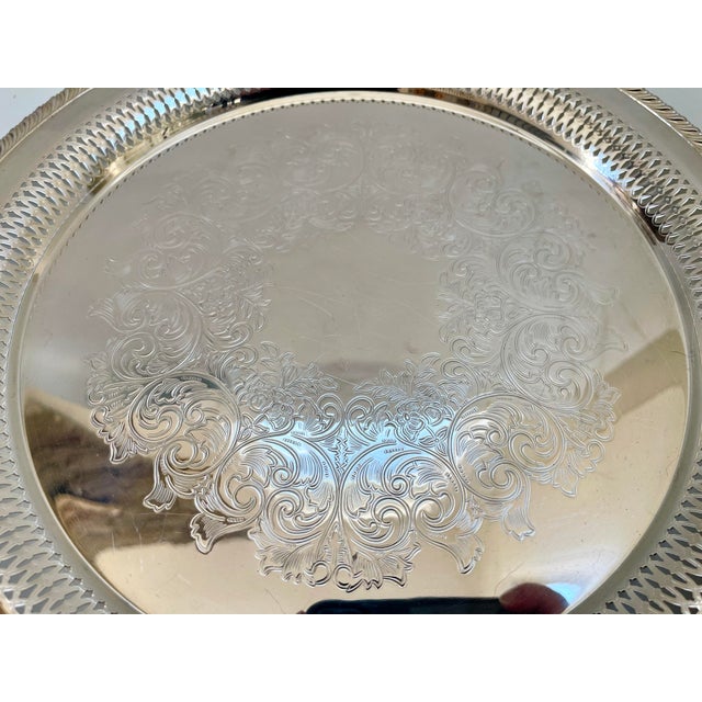 Large Wm Rogers Pierced Silverplate Round Serving Tray For Sale In Boston - Image 6 of 6