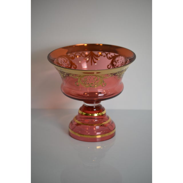 Vintage Bohemian Czech Art Glass bowl. Handpainted Superb ruby color