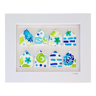 "Endless Summer Little Houses No. 1" Original Abstract Collage by Suzanne MacCrone Rogers For Sale