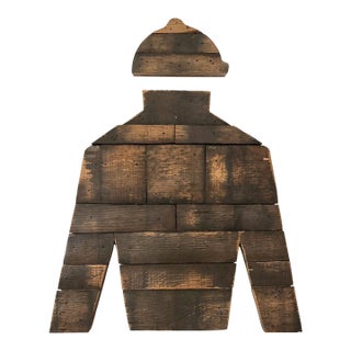 Vintage Vanderbilt Whitney Estate Wooden Jockey Cap & Shirt Wall Hanging For Sale