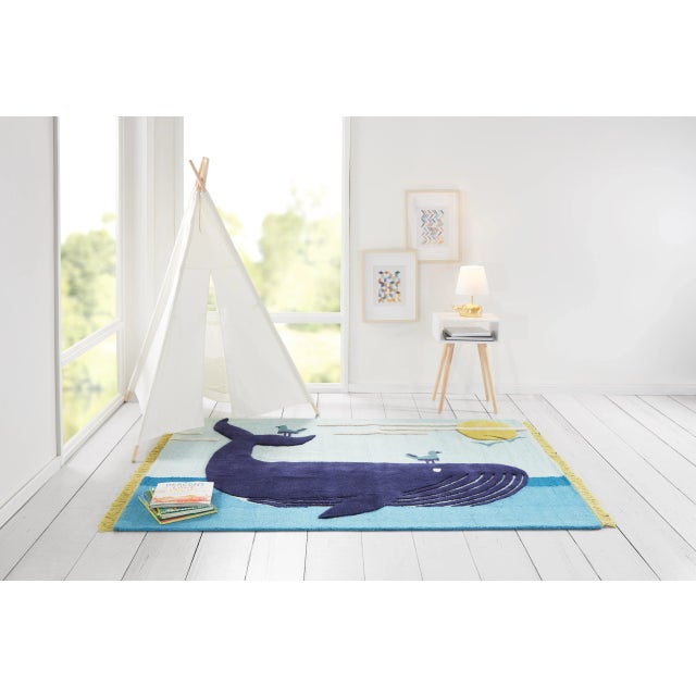 Novogratz by Momeni Atticus Noah Whale in Blue Rug - 3'X5' For Sale In Atlanta - Image 6 of 7