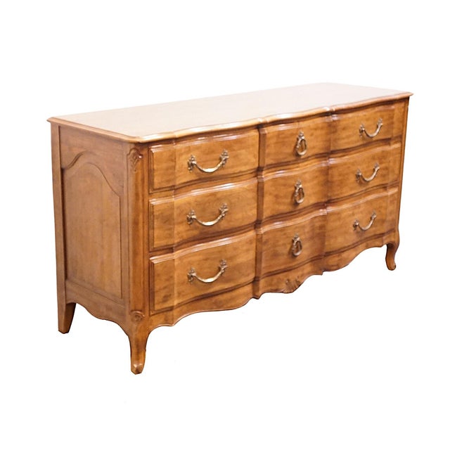 Davis Cabinet Company Davis Cabinet Co. Solid Walnut Country French Provincial 64" Triple Dresser 1702 - Fleming Finish For Sale - Image 4 of 15