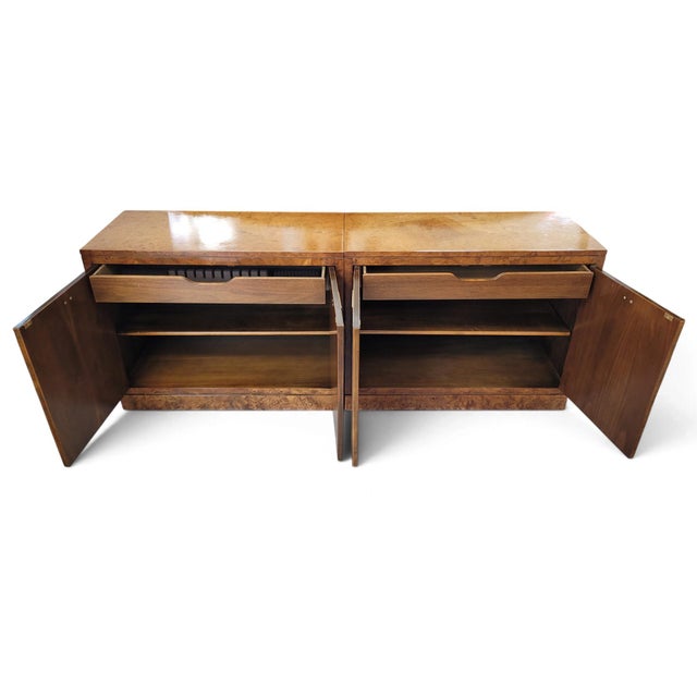 Brown Mastercraft Postmodern Burl Wood & Brass Modular Credenza or Pair of Cabinets For Sale - Image 8 of 12