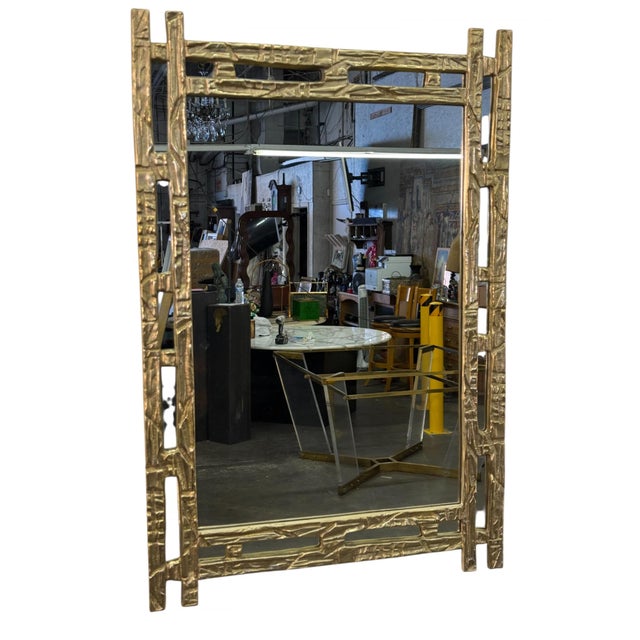 Angelo Brotto Sculptural Brass Mirror, Italy, 1970s For Sale - Image 9 of 9