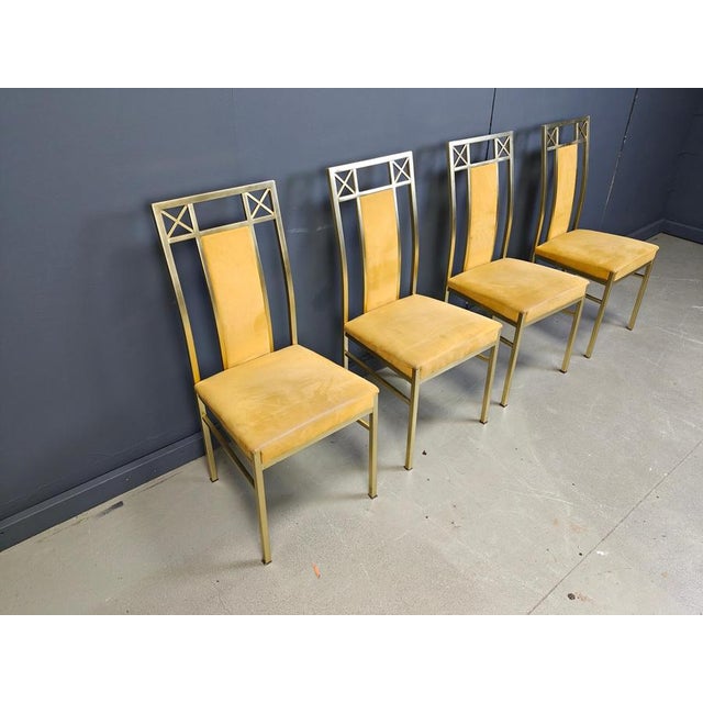 Vintage Brass Dining Chairs attributed to Belgochrom, 1970s, Set of 4 For Sale - Image 10 of 14