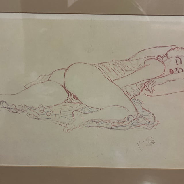 Transparent 1910s Original Print on Collectors Paper of Pencil Drawing of Gustav Klimt For Sale - Image 8 of 10
