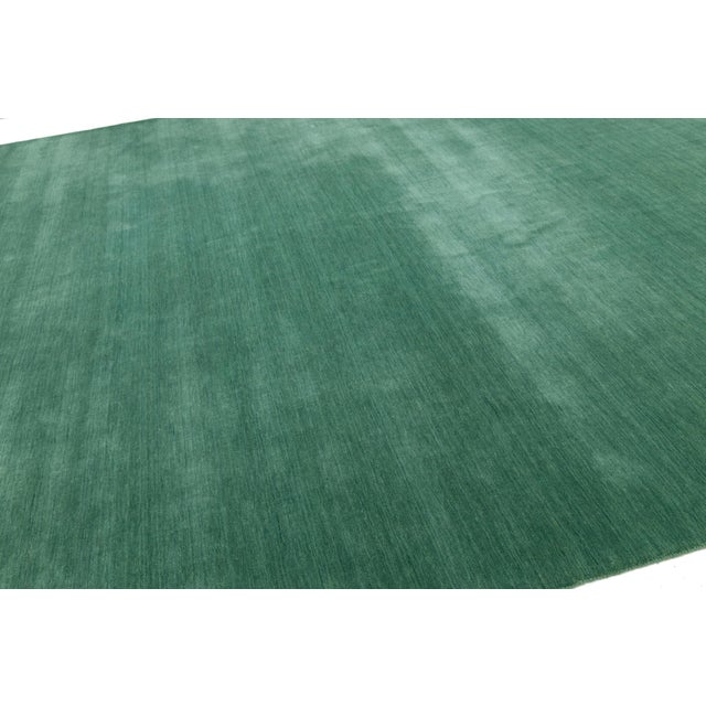 Textile Apadana's Modern Gabbeh Hand-Loom Wool Area Rug in Jewel-Toned Green For Sale - Image 7 of 10