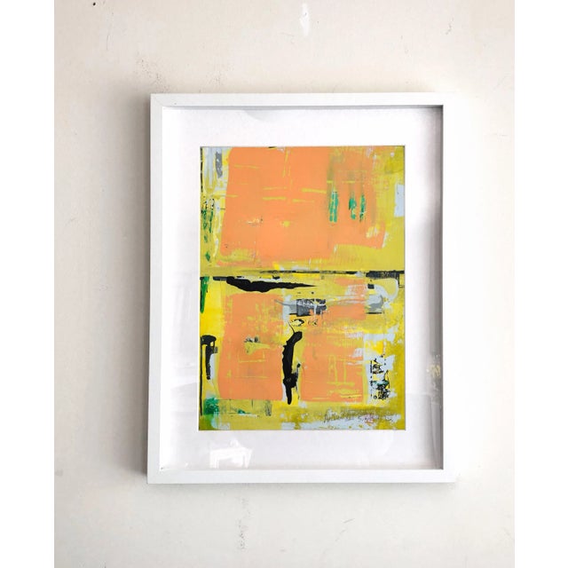 Popcorn. XIII Framed Abstract Pink on Yellow Painting For Sale - Image 4 of 5