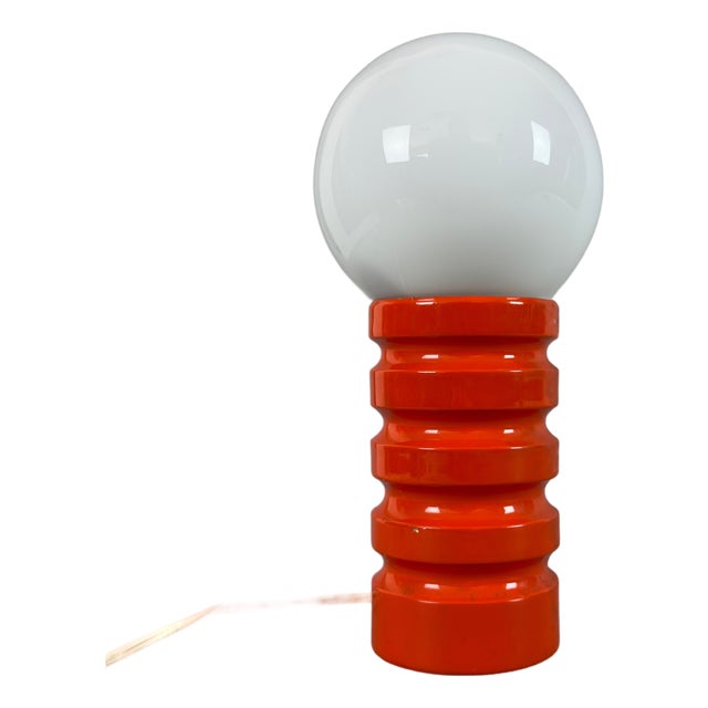 Space Age Orange Table Lamp in White Opal Glass, 1970 For Sale