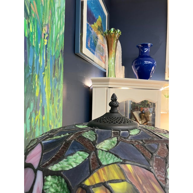 Late 20th Century Late 20th Century Tiffany-Style Stained Glass Lamp For Sale - Image 5 of 13