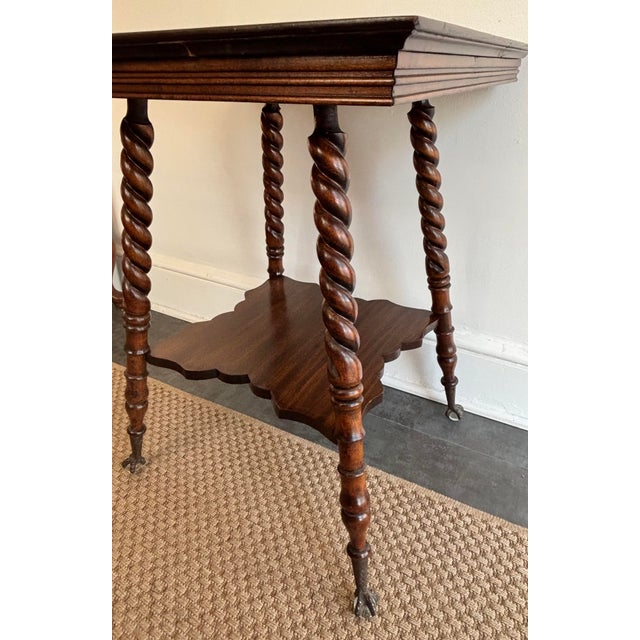 Victorian Antique Barley Twist Side Table With Brass and Glass Ball Feet For Sale - Image 3 of 11