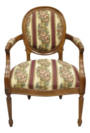 Early 20th Century Vintage Jb Van Sciver French Louis XV Style Carved Walnut Upholstered Arm Chair