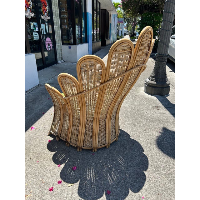 Wood Large Vintage Bamboo and Wicker Fan Back Chair. For Sale - Image 7 of 8