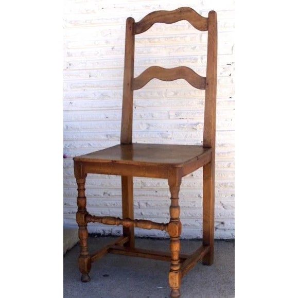 French French Fruitwood Wavy Ladderback Chair Plank Seat For Sale - Image 3 of 3