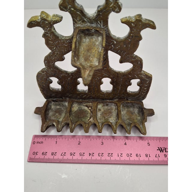 Antique Moroccan Cast Brass Hanukkah Lamp Menorah 19th Century Judaica Oil Lamp For Sale - Image 18 of 18