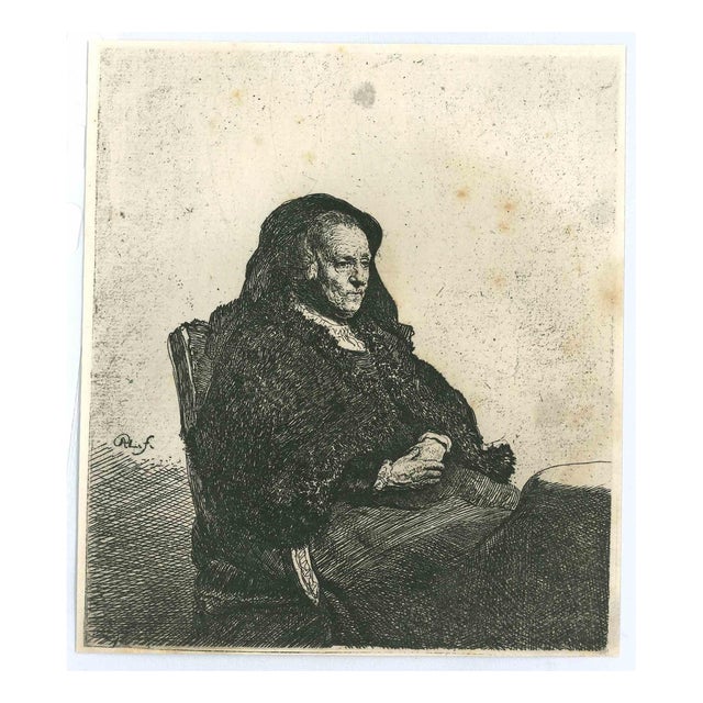 After Rembrandt, Mother with Black Veil I, Etching, 19th Century For Sale
