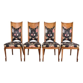 William Doezema for Mastercraft Mid-Century Modern Hollywood Regency Burl Wood Dining Chairs, Set of Four For Sale