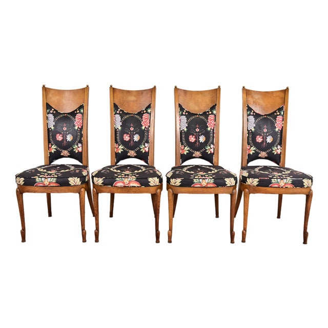 William Doezema for Mastercraft Mid-Century Modern Hollywood Regency Burl Wood Dining Chairs, Set of Four For Sale