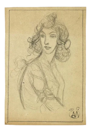 Woman Bust - Pencil on Paper by A. Mérodack-Jeanneau Late 19th Century