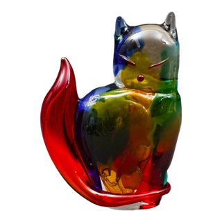 Mid 20th Century Vetro Artistico Murano Italy Vintage Cat Glass Sculpture Mario Costantini For Sale