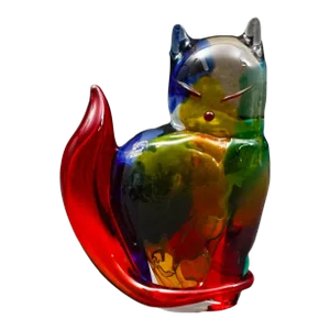 Mid 20th Century Vetro Artistico Murano Italy Vintage Cat Glass Sculpture Mario Costantini