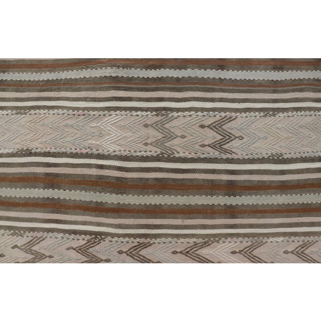 Turkish Flat-Weave Kilim in Muted Colors With Stripes and Embroideries For Sale - Image 4 of 10