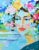 Contemporary, modern original one-of-a-kind portrait oil painting of a beautiful lady with a headdress crown of colorful...