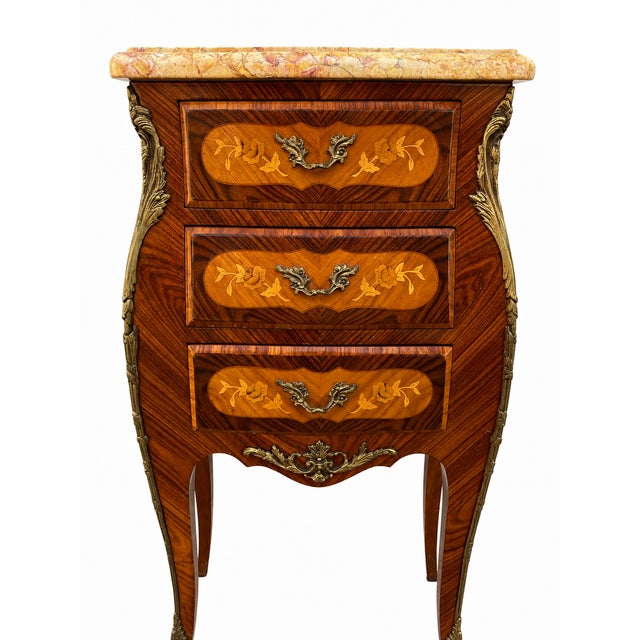 Louis XV Bedside Tables with Floral Marquetry, 1890s, Set of 2 For Sale - Image 5 of 11