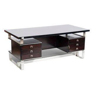Postmodern Italian Rosewood and Metal Writing Desk by Abbondinterni, 1970s For Sale