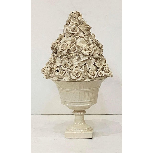 Italian Italian Creamware Pedestal Bowl With Rose Topiary Top For Sale - Image 3 of 12