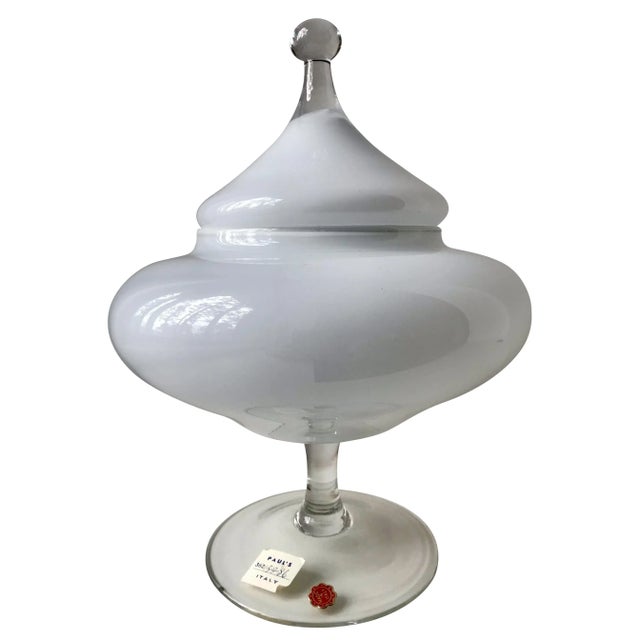 Giant Vintage Murano Glass Compote Candy Dish in White For Sale - Image 12 of 12