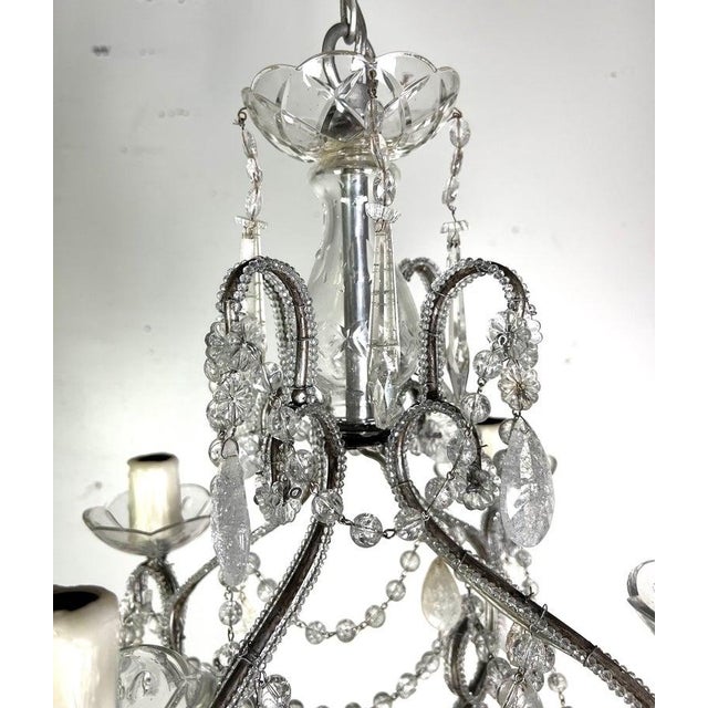 1930s French (4) Light Rock Crystal Beaded Chandelier C. 1930's For Sale - Image 5 of 11