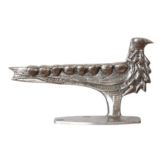 1970s Brutalist Donald Drumm Aluminum Bird Menorah Candelabra For Sale