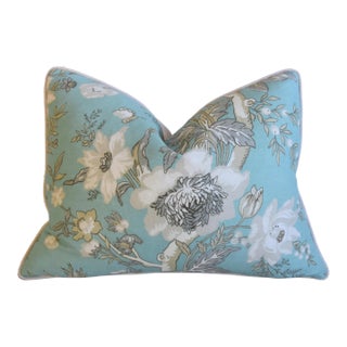 Blue, White & Gray Designer Thibaut Botanical Floral Tree of Life Feather/Down Pillow For Sale