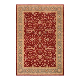 Shabby Chic Ziegler Red Blue Hand-Knotted Wool Rug - 10'2'' X 14'0'' For Sale