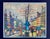 This impressionist-style Parisian street scene with a blue cologne Morris (a traditional advertising kiosk) and Haussmann-...